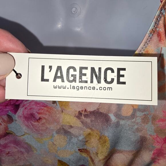 L'Agence Lisa Soft Cloud One Piece Swimsuit Floral Deep V Pearl Buckle Small NEW - Picture 8 of 9